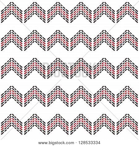 Seamless Zig Zag Chevron Pattern With Black And Red Dash Line