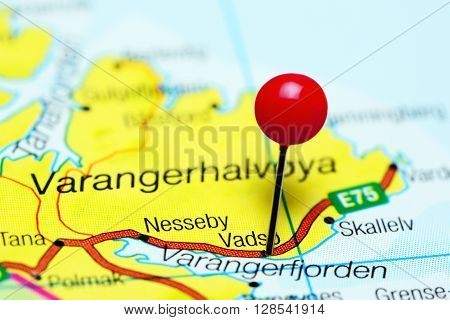 Vadso pinned on a map of Norway