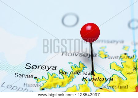 Hammerfest pinned on a map of Norway