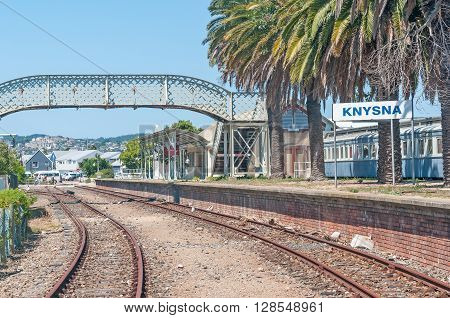KNYSNA SOUTH AFRICA - MARCH 3 2016: The historic station in Knysna is adjacent to the waterfront shopping and restaurant complex