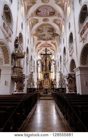 URSBERG, GERMANY - JUNE 09: Monastery church of St. John in Ursberg, Germany on June 09, 2015.