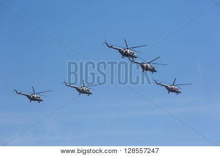 Mi-26 (halo) Helicopters Fly On Military Parade Devoted To 70Th Anniversary Of Victory Day In Wwii
