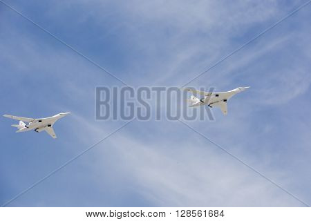 Supersonic Strategic Bombers Tu-160 (white Swan) At Military Parade Devoted To 70Th Anniversary Of V