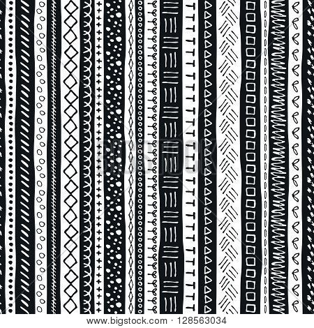 Vector tribal aztec hand drawn seamless pattern. Ethnic tribal borders. Tribal elements isolated. Boho folk navajo frames. Tribal design