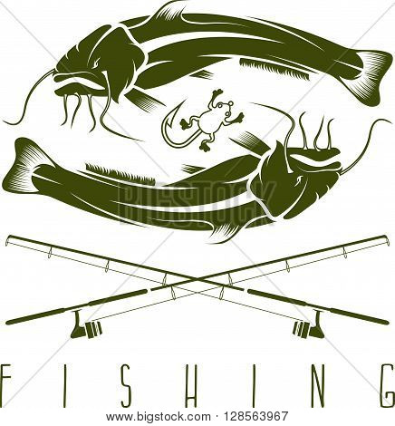 Vintage Fishing Vector Design Template With Catfish