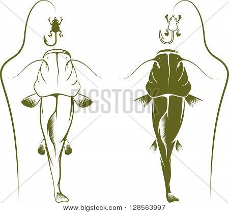 Hook With Frog And Catfish Vector Design Template