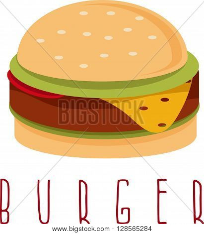 Burger With Salad , Cheese And Meat Vector Design Template