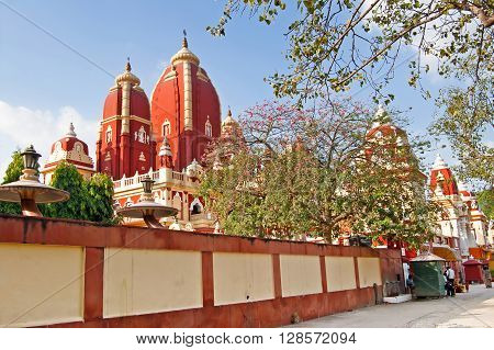 DELHI, INDIA - SEPTEMBER 28, 2008: Unidentified people near Laxminarayan Temple is a temple in Delhi, India. Laxminarayan usually refers to Vishnu Preserver in the Trimurti also known as Narayan when he is with his consort Lakshmi