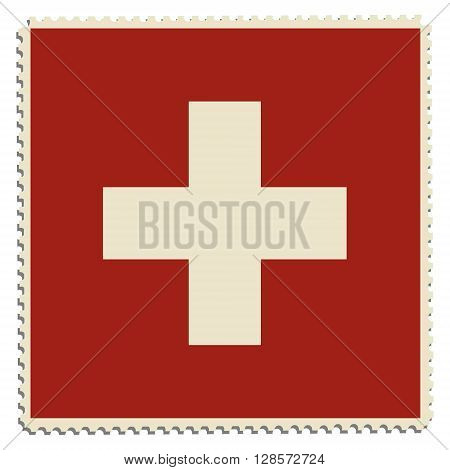 Vector illustration flag of Switzerland on postage stamp. Switzerland flag on post stamp