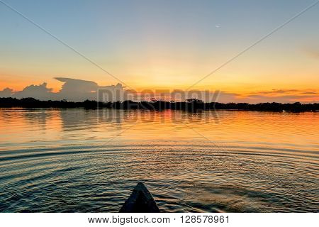 Sunset In National Park Cuyabeno Laguna Grande South America