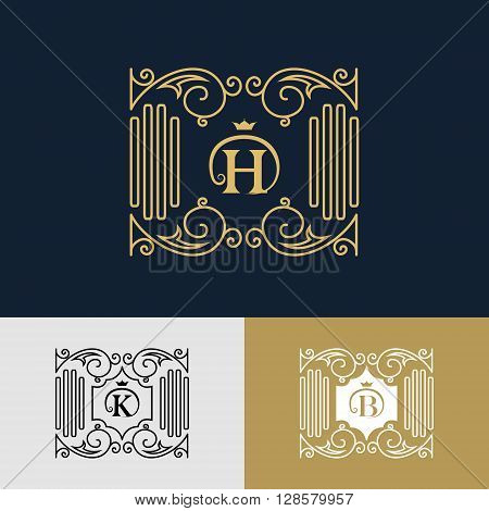 Vector illustration of Monogram design elements graceful template. Elegant line art logo design. Letter H K B. Business sign identity for Restaurant Royalty Boutique Cafe Hotel Heraldic Jewelry Fashion