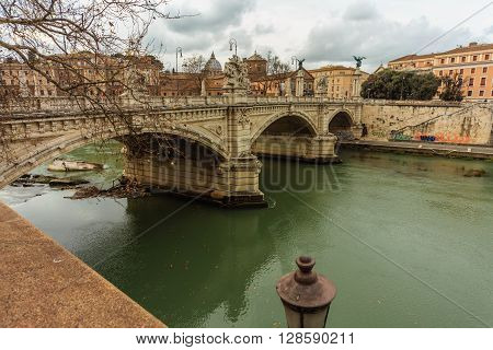 ROME - January 12: Nice view of the river Tiber January 12 2016 in Rome Italy.