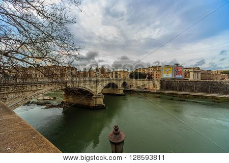 ROME - January 12: Nice view of the river Tiber January 12 2016 in Rome Italy.
