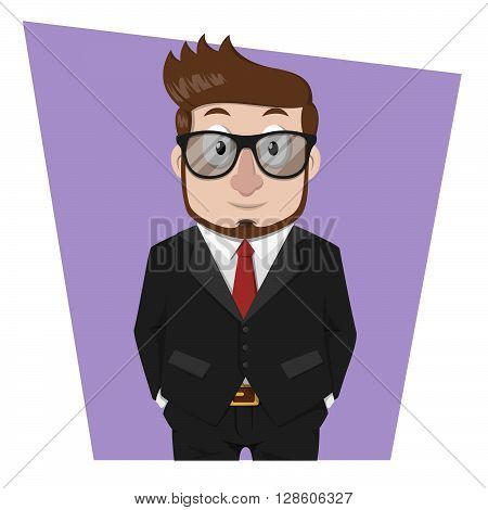 Business man wearing black suit and eyeglasess. eps10 editable vecor illustration design