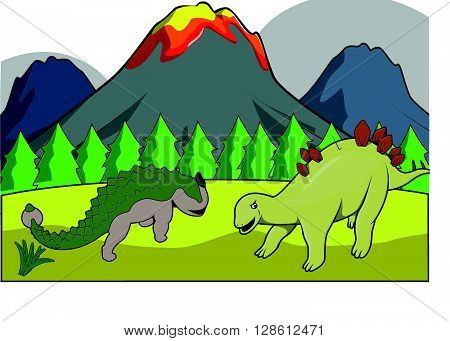 Dinosaurus group Prehistoric scenery .eps10 editable vector illustration design