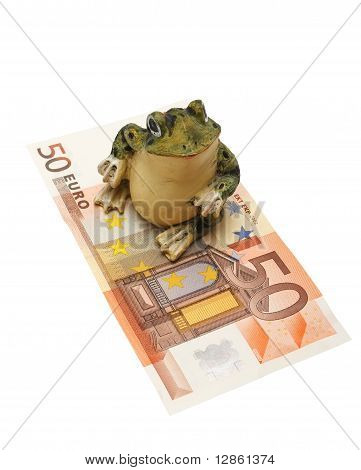 Béka és a pénzt a A fehér háttér (elszigetelt).