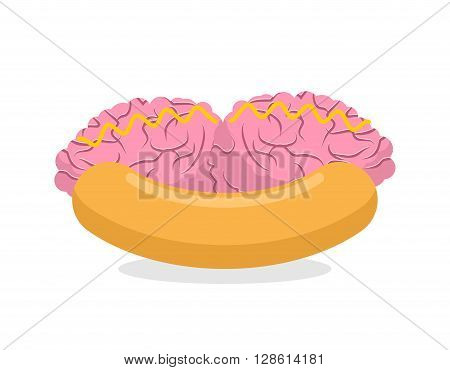 Hot Dog With Brains. Fast Food For Zombies. Delicatessen For Corpse. Bun And Central Authority Of Hu