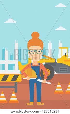 Engineer with hard hat and blueprint.