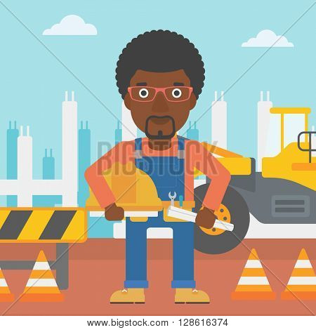 Engineer with hard hat and blueprint.