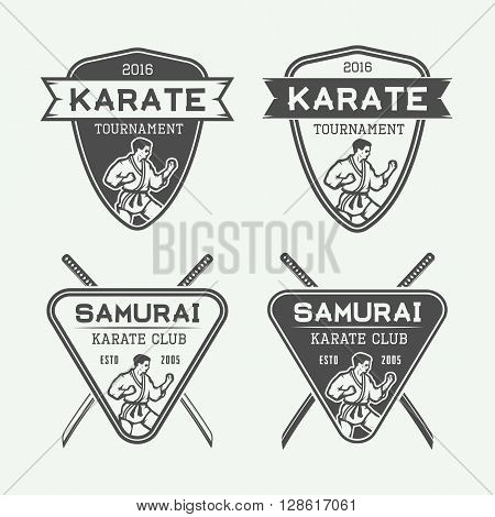Set of vintage karate or martial arts logo emblem badge label and design elements in retro style. Illustration