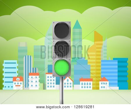 Cityscape with the traffic light. City trafic illustration