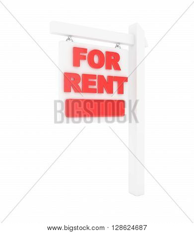 For rent sign lease real estate on white background. 3D rendering.
