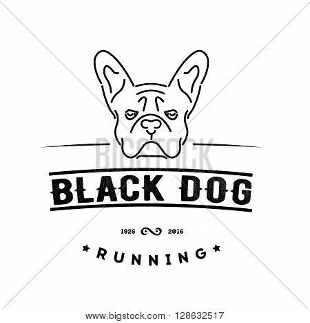 Hipster logo with french bulldog . Nanoline style