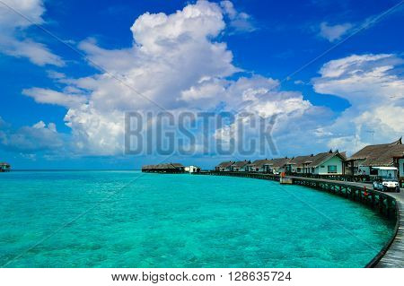 ocean villas maldives in blue lagoon blue sky