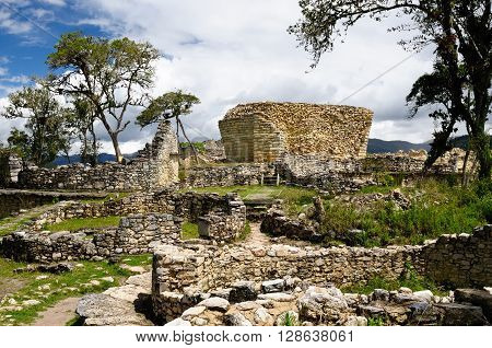 South America Peru Kuelap matched in grandeur only by the Machu Picchu this ruined citadel city in the mountains near Chachapoyas. Sun temple