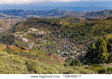Tejeda Village From Cruz De Tejeda Viewpoint - Tejeda Gran Canaria Canary Islands Spain