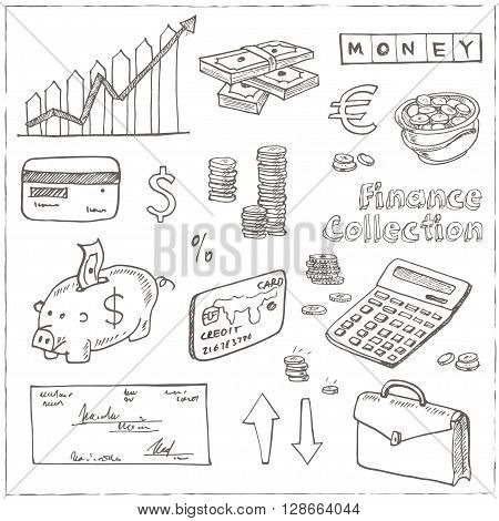 Hand drawn Finance set. Isolated vector illustration for identity, design, decoration, packages product and interior decoration
