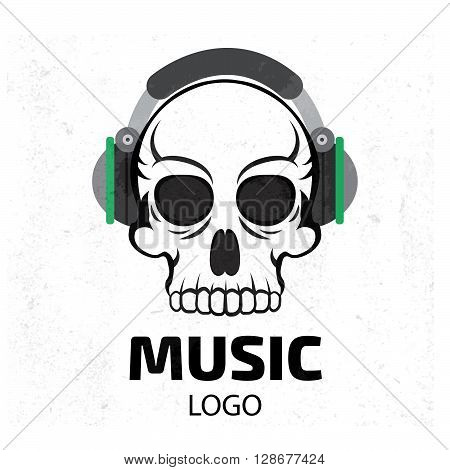 Music skull logo. Stock vector. Vector illustration.