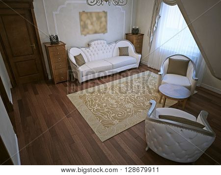 Luxury living room in classic interior. 3D render
