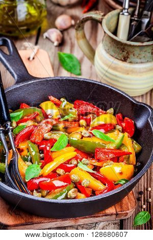 Italian Cuisine, Peperonata: Roasted Bell Pepper With Capers And Basil