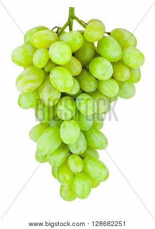 Ripe green grape hanging isolated on white background