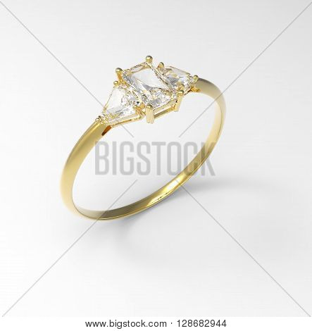 Golden wedding ring with diamonds. Fashion jewelry. 3d digitally rendered illustration