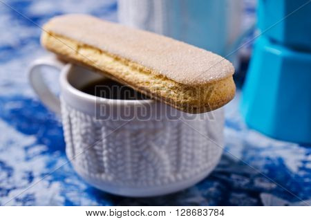 Homemade traditional italian cookie savoiardi. Selective focus