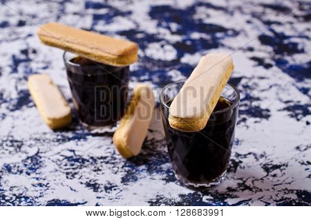 Homemade traditional italian cookie savoiardi. Selective focus