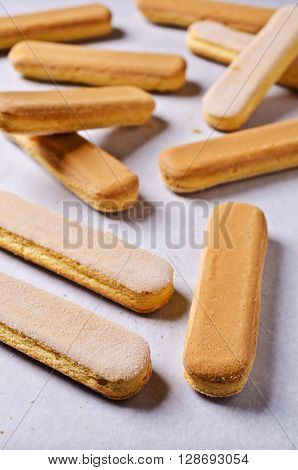 Homemade traditional italian cookie savoiardi. Selective focus