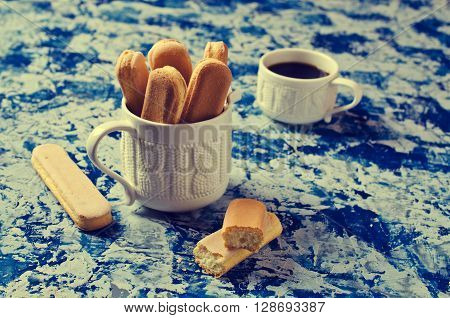 Homemade traditional italian cookie savoiardi. Selective focus