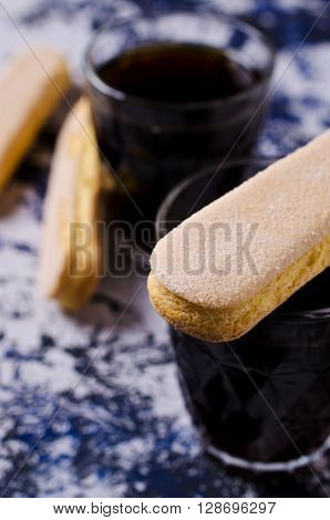 Homemade traditional italian cookie savoiardi. Selective focus