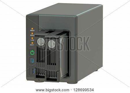 NAS with two disks 3D rendering isolated on white background