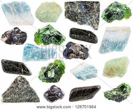 Set Of Various Diopside Minerals And Gemstones