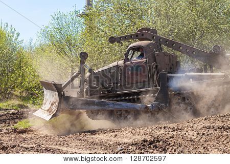 GRIMMEN/ GERMANY - MAY 1: soviet BAT - M military bulldozer drives on track on a motortechnic festival on may 1 2016 in grimmen / Germany.