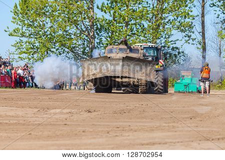 GRIMMEN/ GERMANY - MAY 1: soviet BAT - M military bulldozer stands on track on a motortechnic festival on may 1 2016 in grimmen / Germany.