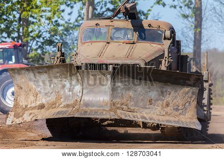 GRIMMEN/ GERMANY - MAY 1: soviet BAT - M military bulldozer stands on track on a motortechnic festival on may 1 2016 in grimmen / Germany.