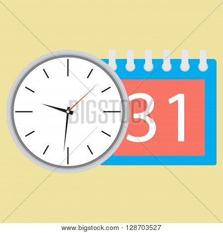 Time planning clock with calendar date. Plane and strategy business plan and plan icon planning process business day and calendar time month event. Vector flat design illustration