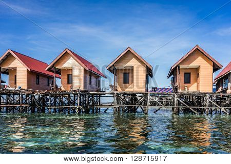 A shot of floating villas taken at one of the islands in Sabah Malaysia.