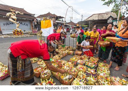 UBUD, BALI - MAR 8, 2016: Unidentified people during the celebration before Nyepi - Balinese Day of Silence. Day Nyepi is also celebrated as New Year - according Balinese calendar now came 1938 year. 