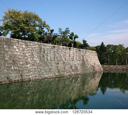 the moat of nijojo castle in kyoto japan
